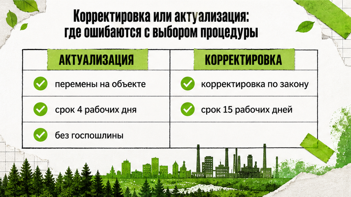 Сравнение актуализации и корректировки сведений объекта НВОС