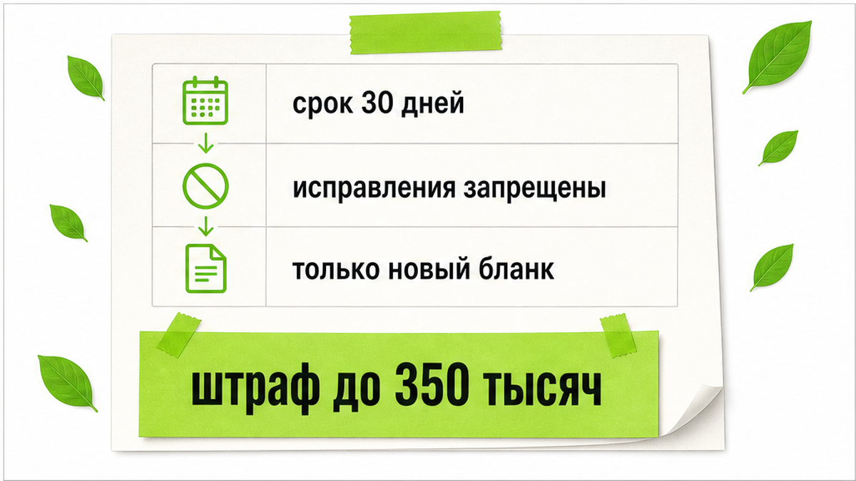 Схема: 30 календарных дней на новый бланк и запрет исправлений
