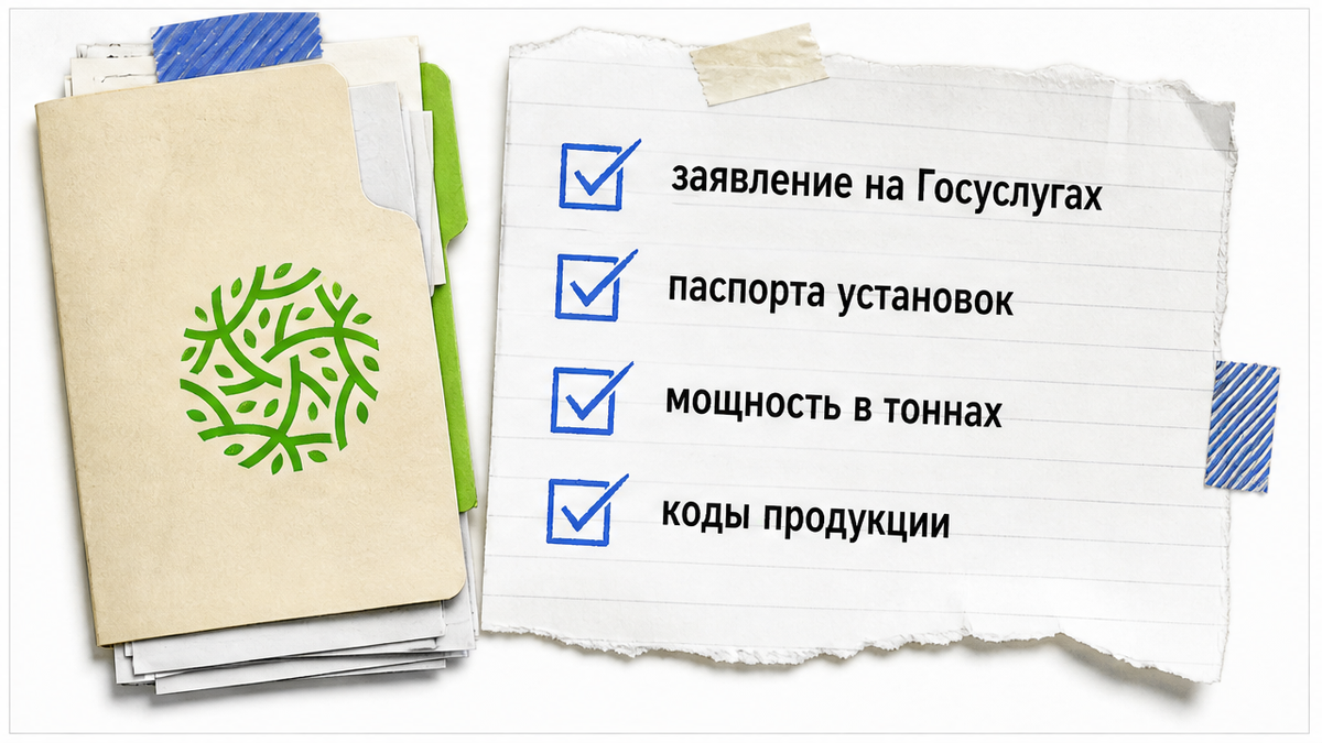 Поля заявления на Госуслугах: паспорта установок, мощность и коды продукции