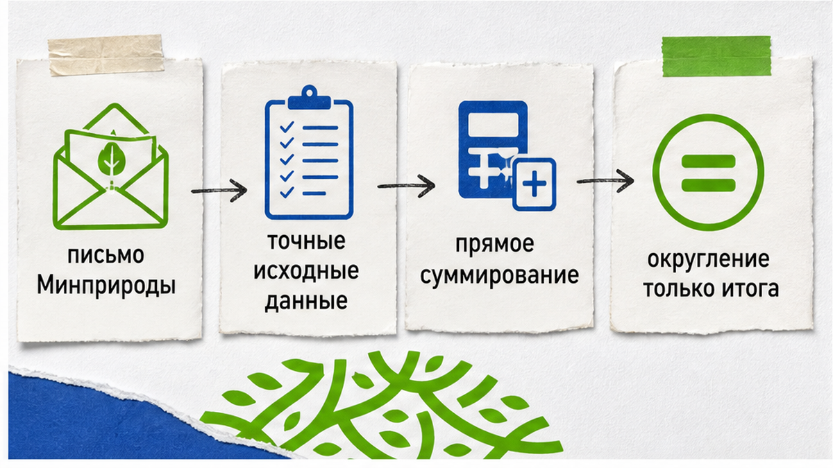 Сложение исходных чисел и округление только итога массы