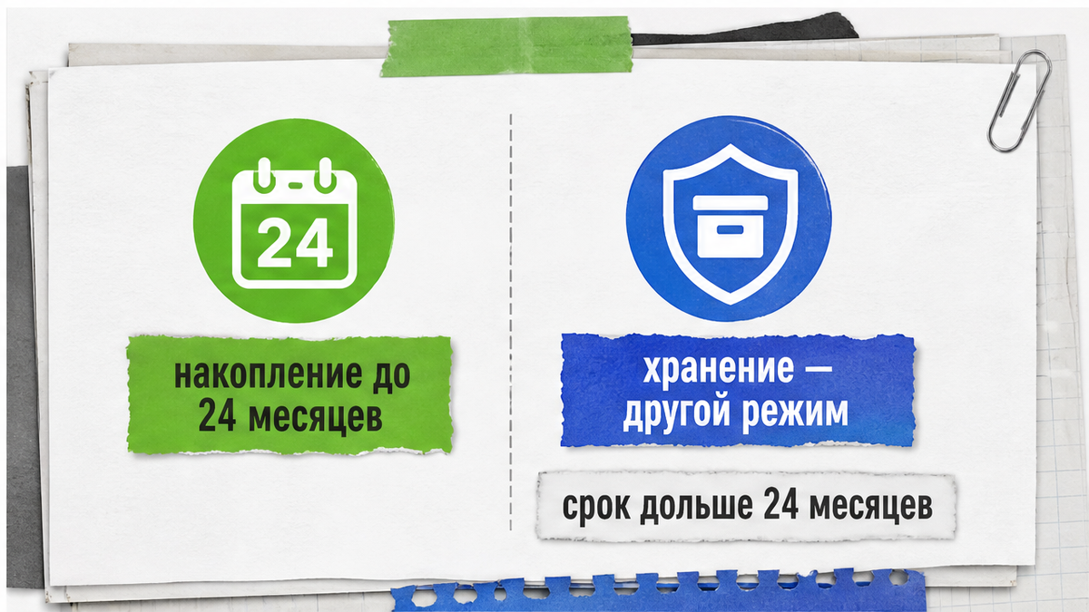 Накопление до 24 месяцев и хранение дольше 24 месяцев — разные режимы