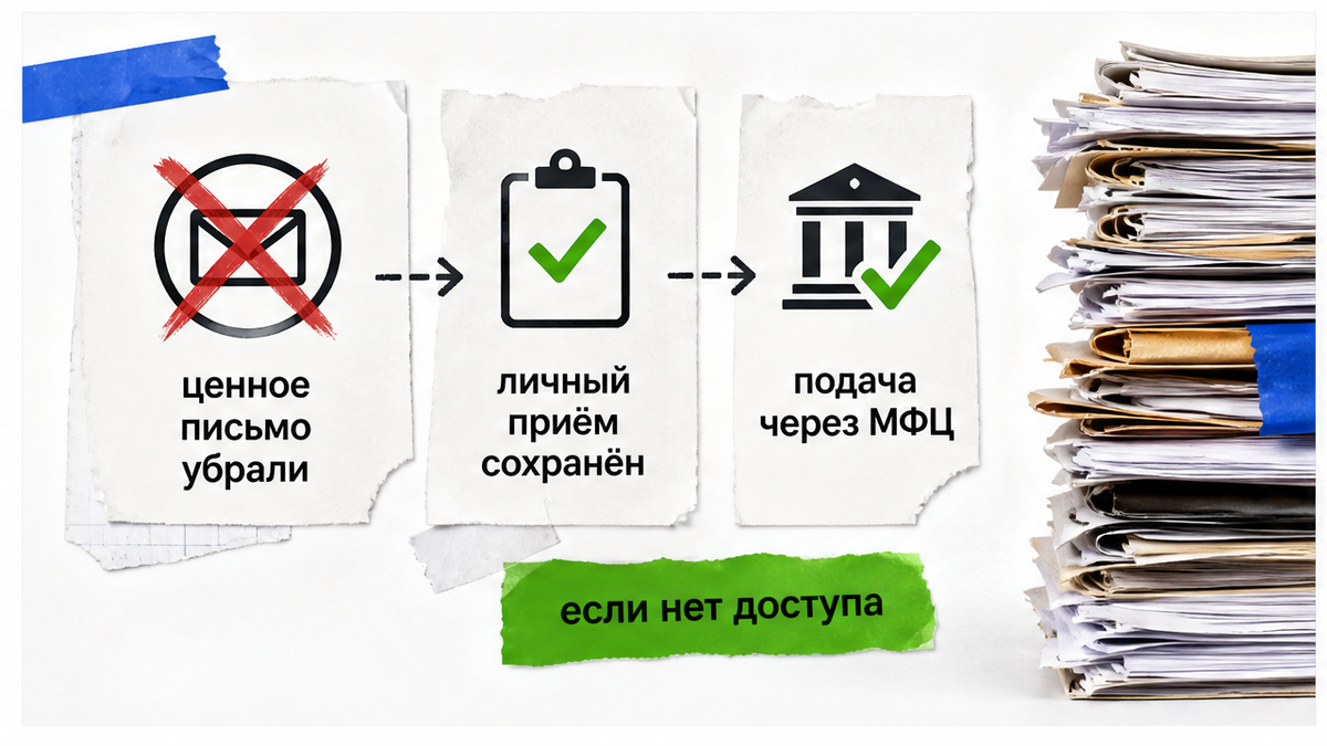 Ценное письмо убрали, личный приём и МФЦ сохранили