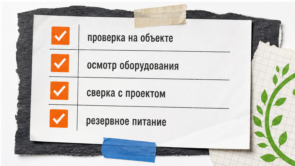 Проверка оборудования, проекта и резервного питания на объекте