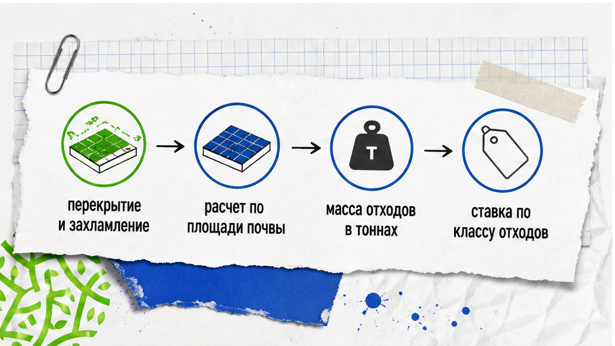 Расчёт вреда почвам: площадь перекрытия и масса отходов