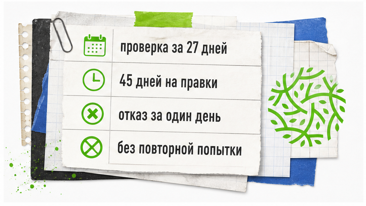 Карточка сроков проверки заявки на КЭР и отказа после доработки